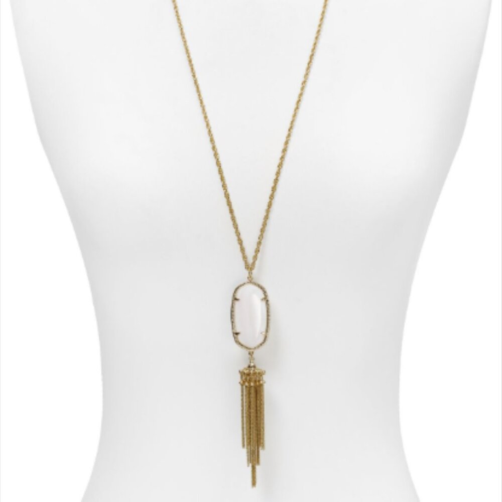 Kendra Scott White Goldtone Rayne Mother of Pearl Pendant and Tassel Necklace